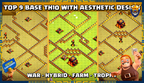 TOP 9 BASE TH10 WITH AESTHETIC DESIGN - WAR/HYBRID/FARM & TROPHY WITH LINK